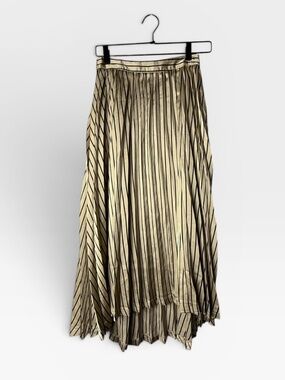Cara Loren Pleated Hight-Low Skirt Size XS Gold and Black Striped Midi (P)